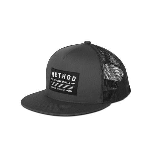 Method Bolted Flatbill Trucker Hat SNAPBACK CHARCOAL