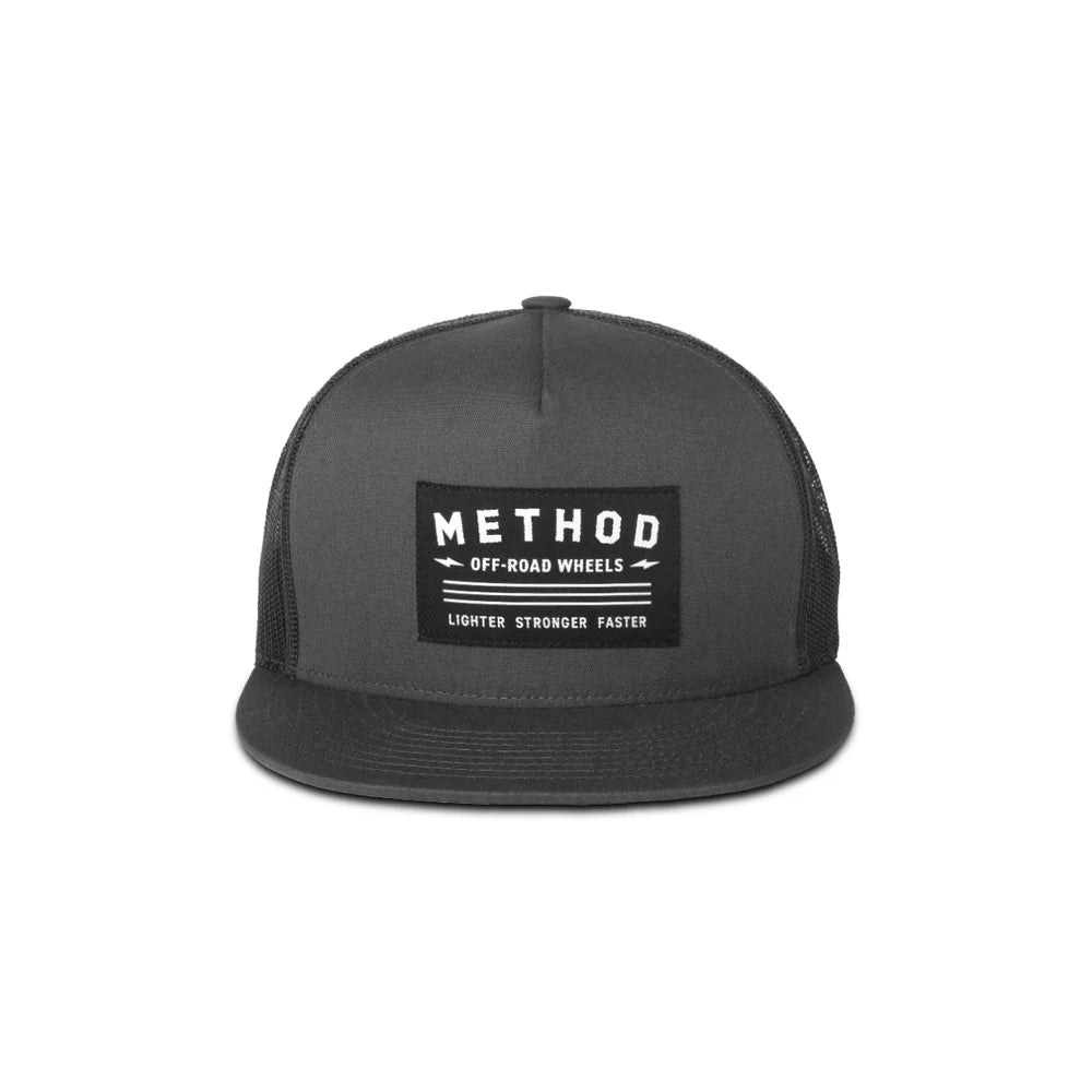 Method Bolted Flatbill Trucker Hat SNAPBACK CHARCOAL