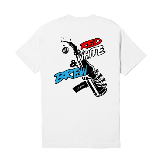 ESR WHEELS RED WHITE & BREWS SHORT SLEEVE TEE SHIRT - WHITE